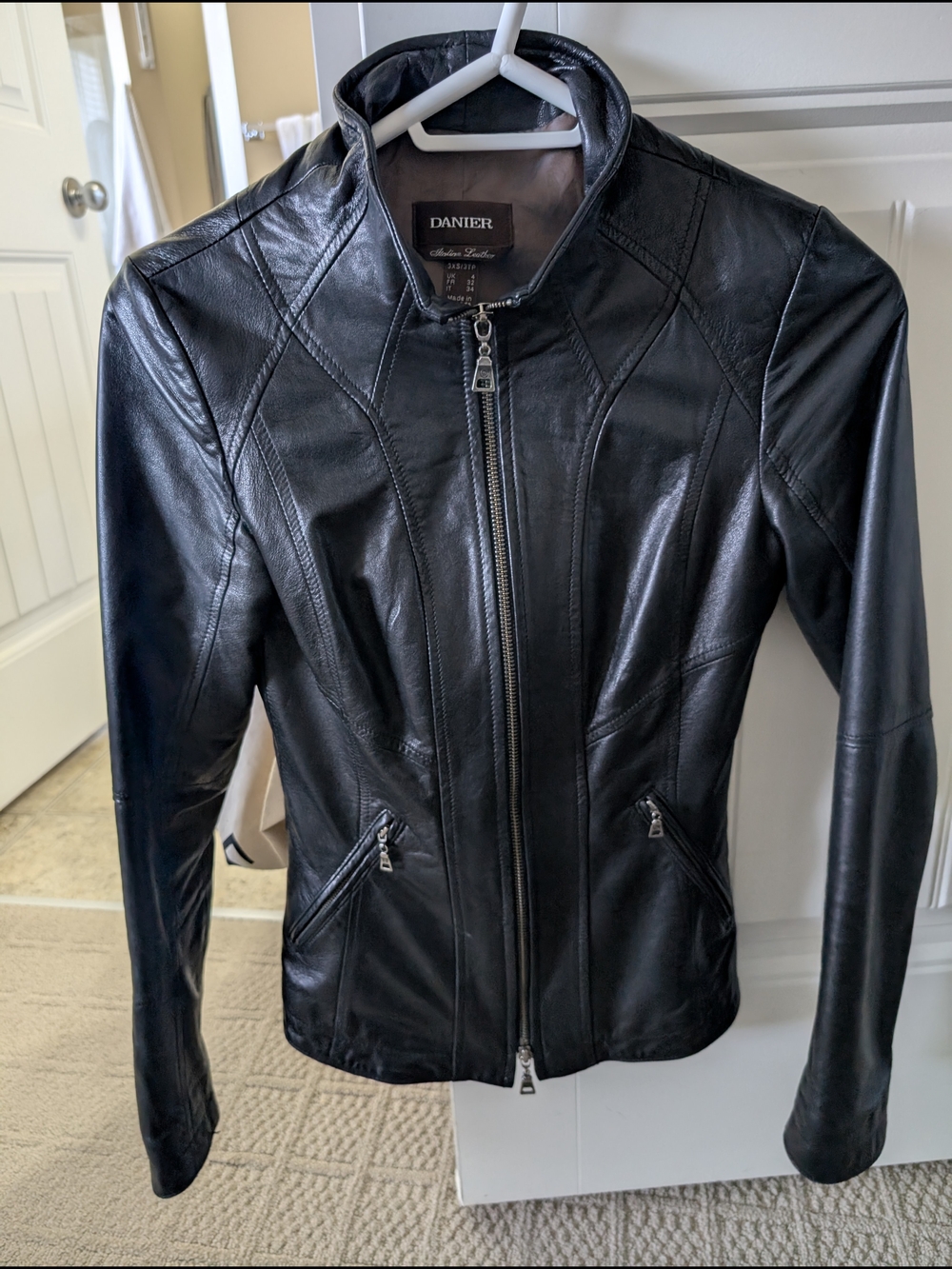Danier Black Leather Fitted Zip-Front Jacket